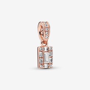 Pandora 14k Rose Gold Sparkling Square Halo Pendant